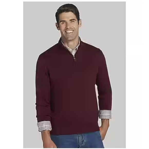 NWT Jos. A Bank Pima Cotton Quarter Zip Burgundy Sweater - Picture 1 of 12